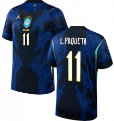 (S-4XL) 26-27 Brazil Away Blue&Black ( L.PAQUETA #11) Thailand Soccer Jersey AAA
