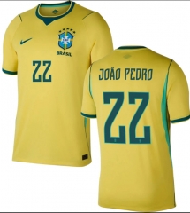 (S-4XL) 26-27 Brazil Home Yellow ( João Pedro #22) Thailand Soccer Jersey AAA