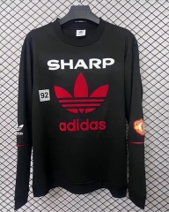(S-4XL) Retro Version 90-92 Manchester United Black Thailand Soccer Tracksuit Top-2044