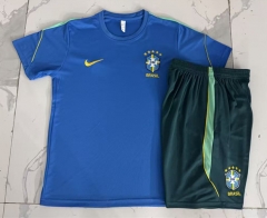 26-27 Brazil Laker Blue Short-sleeve Thailand Soccer Tracksuit-815