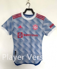 Player Version 21-22 Retro Version Manchester United Away Light Blue Thailand Soccer Jersey AAA-811