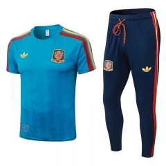 (S-4XL) 26-27 Spain Color Blue Short-Sleeved Thailand Soccer Tracksuit-9926
