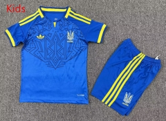 26-27 Ukraine Away Blue Kids/Youth Soccer Uniform-7809