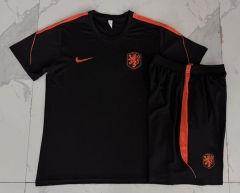26-27 Netherlands Black Short-Sleeved Thailand Soccer Tracksuit-815