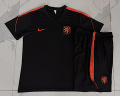 26-27 Netherlands Black Short-Sleeved Thailand Soccer Tracksuit-815