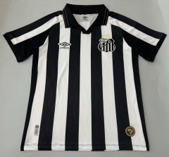 (S-4XL) 26-27 Santos FC Away Black&White Stripes Thailand Soccer Jersey AAA-5668
