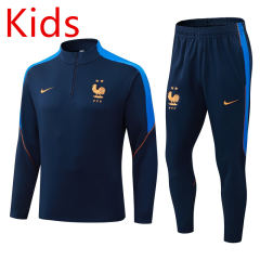 26-27 France Royal Blue Kids/Youth Soccer Tracksuit-0199