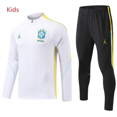 26-27 Brazil White Kids/Youth Soccer Tracksuit-GDP