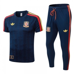 (S-4XL) 26-27 Spain Royal Blue Short-Sleeved Thailand Soccer Tracksuit-9926