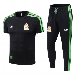 (S-4XL) 26-27 Mexico Black Short-sleeve Thailand Soccer Tracksuit -9926