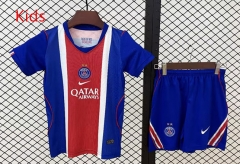26-27 2 Stars Version Paris Home Red&Blue Kids/Youth Soccer Uniform-709