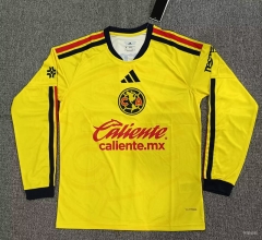 (S-4XL) 26-27 Club America Home Yellow LS Thailand Soccer Jersey AAA-5378