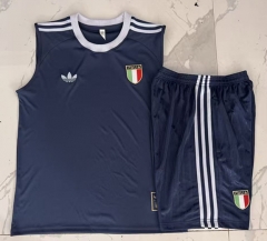 26-27 Italy Dark Blue Thailand Soccer Vest Tracksuit-815