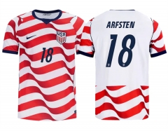 (S-4XL) 26-27 USA Home Red&White ARFSTEN #18 Thailand Soccer Jersey AAA