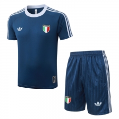 26-27 Italy Dark Blue Short-Sleeve Thailand Soccer Tracksuit-815