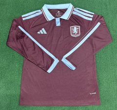 (S-4XL) 26-27 Aston Villa Home Maroon LS Thailand Soccer Jersey AAA-1424