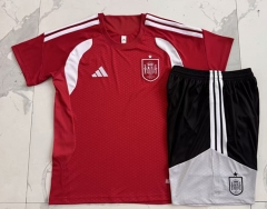 26-27 Spain Red Short-Sleeved Thailand Soccer Tracksuit-815