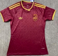 26-27 2 Stars Spain 2nd Away Dark Red Thailand Women Soccer Jersey AAA-4506