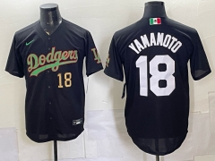(Logo1)Los Angeles Dodgers #18 Black MLB Jersey-0840