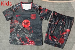 26-27  Special Version Barcelona Red Dragon Pattern Black Kids/Youth Soccer Uniform-9484