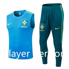 (S-3XL) Player Version 26-27 Brazil Blue Thailand Training Vest Soccer Uniform(Long Pants)-9926
