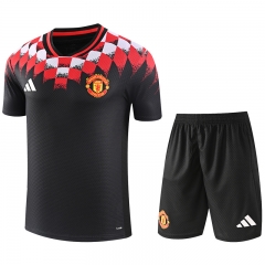 26-27 Manchester United Black Short-sleeved Thailand Soccer Tracksuit-815