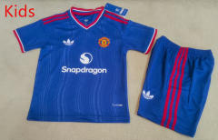 26-27 Correct Version Manchester United Away Blue Kids/Youth Soccer Uniform-507