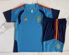 26-27 2 Star Spain Laker Blue Short-Sleeved Thailand Soccer Tracksuit-815