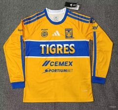 (S-4XL) 26-27 Tigres UANL Home Yellow LS Thailand Soccer Jersey AAA-5378