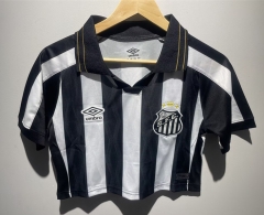 26-27 Santos FC Away Black&White Women Navel Revealing Style Soccer Jersey-6400