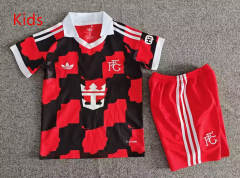 26-27 Fulham Away Red&Black Kids/Youth Soccer Uniform-7809