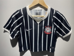26-27 Corinthians Away Black Women Navel Revealing Style Soccer Jersey-6400