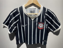 26-27 Corinthians Away Black Women Navel Revealing Style Soccer Jersey-6400