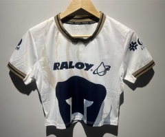 26-27 PA Home White Women Navel Revealing Style Soccer Jersey-6400