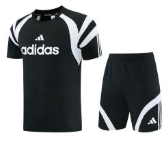 Adidas Black Short-Sleeved Thailand Soccer Tracksuit-LH