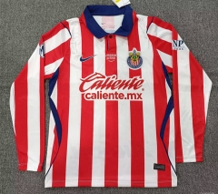 (S-4XL) 26-27 Deportivo Guadalajara Home Red&White LS Thailand Soccer Jersey AAA-5378