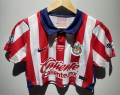 26-27 Deportivo Guadalajara  Home Red&White Women Navel Revealing Style Soccer Jersey-6400