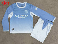 26-27 Manchester City Home Light Blue Kids/Youth LS Soccer Uniform-7209
