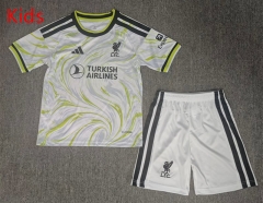 27-28 Liverpool 2nd Away White&Green Kids/Youth Soccer Uniform-6850