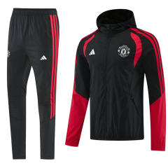26-27 Manchester United Black Thailand Soccer Trench Coat Uniform With Hat-LH