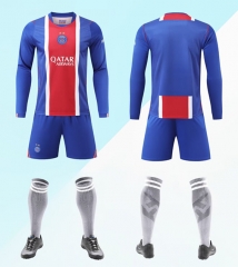 (No Socks) Without Brand Logo 26-27 PSG Home Blue LS Soccer Uniform-9031