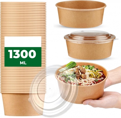 1300ML Kraft Paper Salad Bowl with Lid