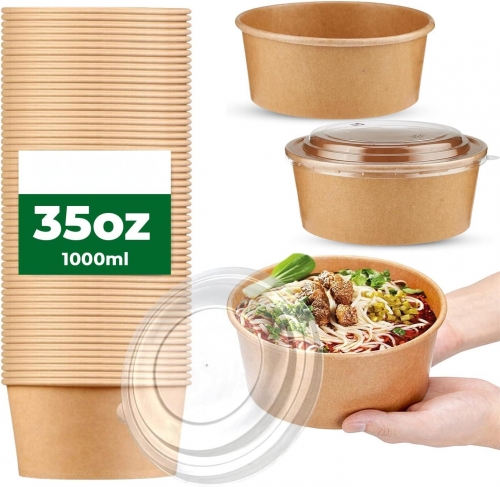 1000ML Kraft Paper Salad Bowl with Lid