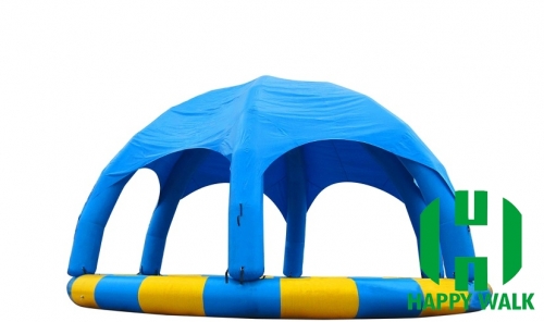 Custom Round Blue & Yellow Colored Giant Commercial Outdoor Airtight Tent  Inflatable Pool with Trampoline