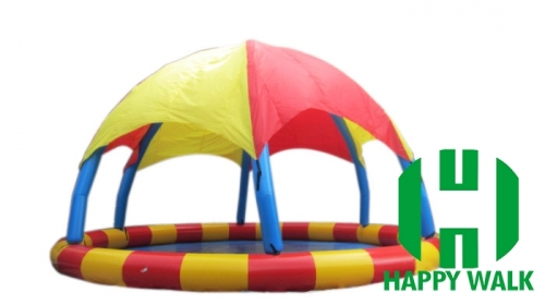 Custom Round Blue & Red Colored Giant Commercial Outdoor Airtight Tent  Inflatable Pool with Trampoline