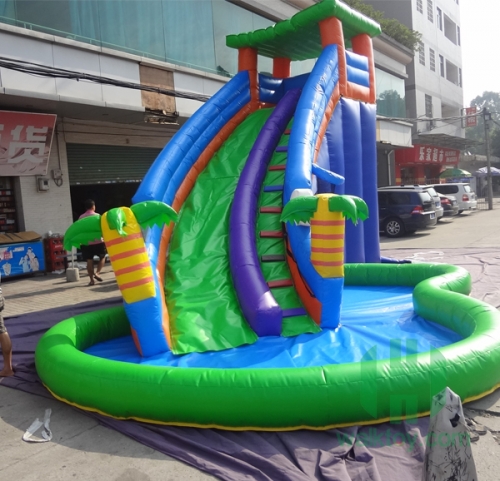 Coconut tree inflatable pool slide