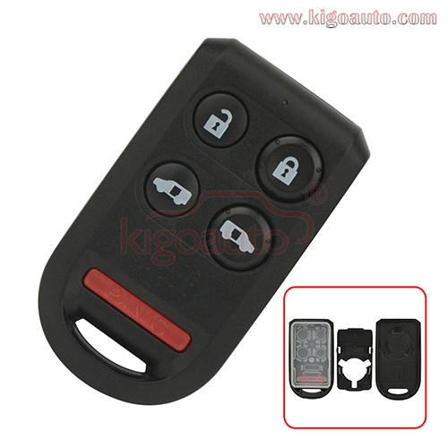 Remote fob shell case 4 button with panic for Honda Odyssey 2005 - 2010