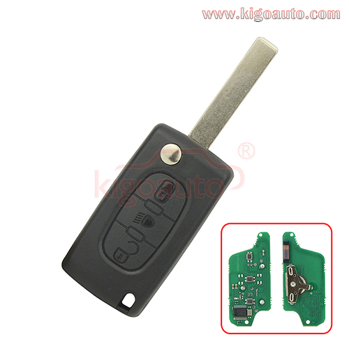 CE0523 Flip remote key 3 button middle light HU83 blade 434Mhz PCF7941 ASK for Peugeot 107 207 307 308 407 607 Citroen C2 C3 C4 C5 C6 C8