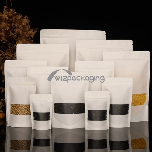 Bolsa de papel kraft blanca con cremallera reutilizable de grado alimenticio