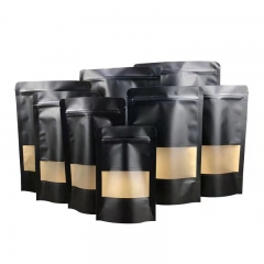 Stock stand up black kraft paper food packaging pouch